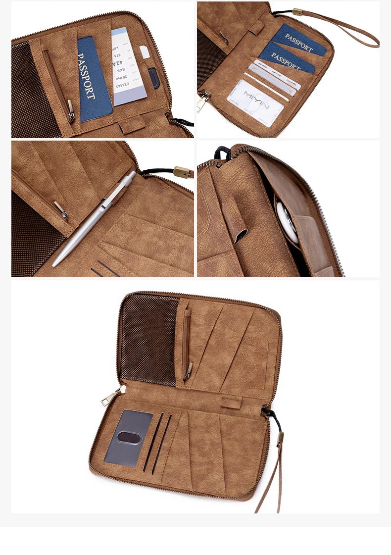 Travel Family Passport Holder RFIDShielded Large-Capacity Document Zippered Storage Wallet PU Clutch Bag Unisex Travel Accessory