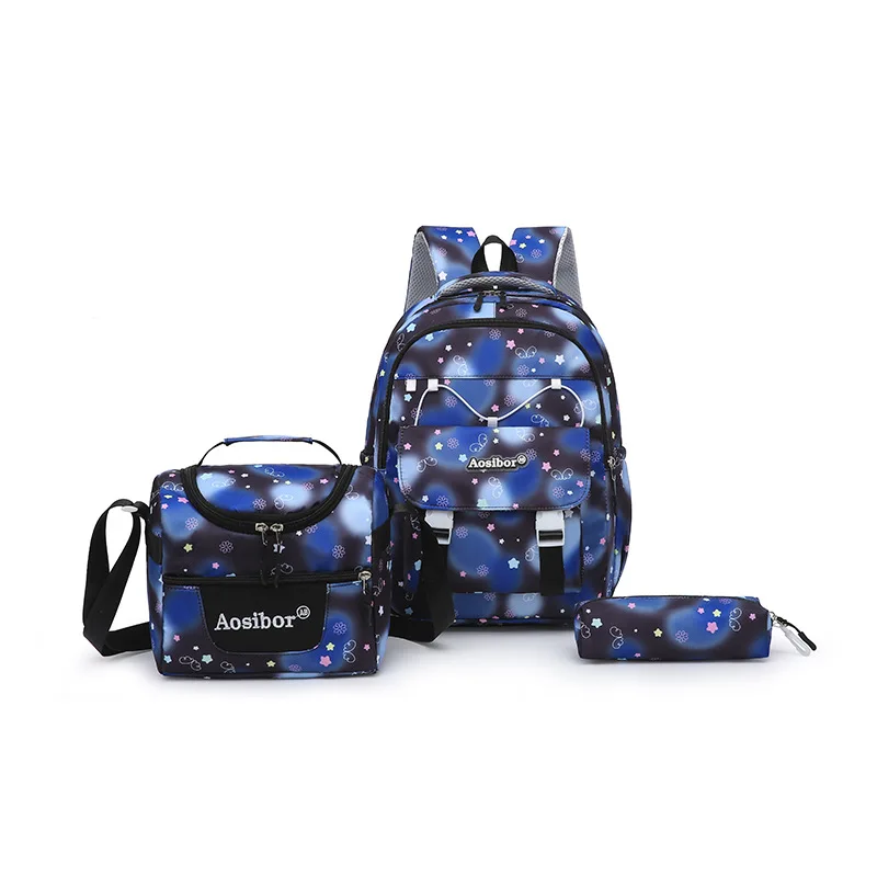 3pcs/set Girls Cartoon Print Schoolbag Elementary Backpack Middle School Campus Bag