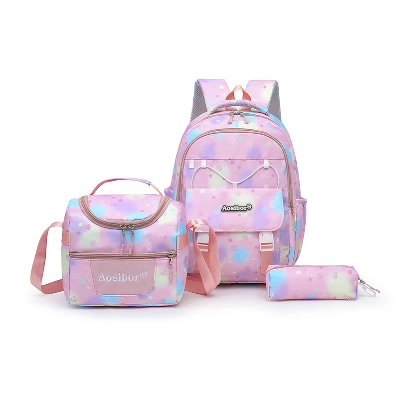 3pcs/set Girls Cartoon Print Schoolbag Elementary Backpack Middle School Campus Bag