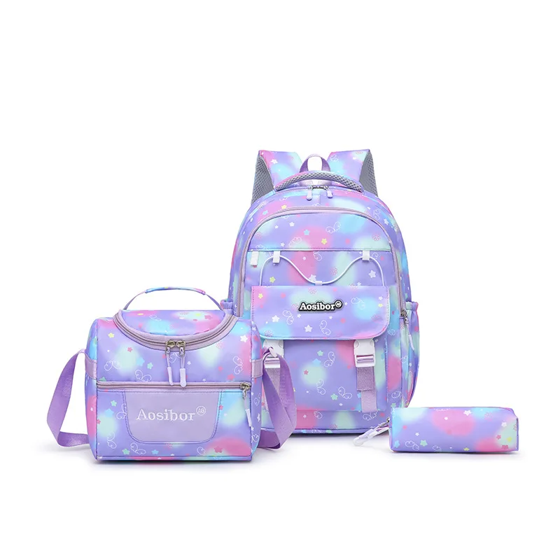 3pcs/set Girls Cartoon Print Schoolbag Elementary Backpack Middle School Campus Bag
