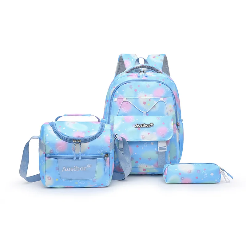 3pcs/set Girls Cartoon Print Schoolbag Elementary Backpack Middle School Campus Bag