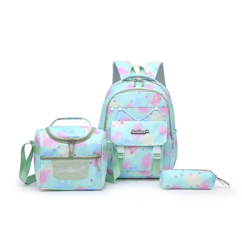 3pcs/set Girls Cartoon Print Schoolbag Elementary Backpack Middle School Campus Bag