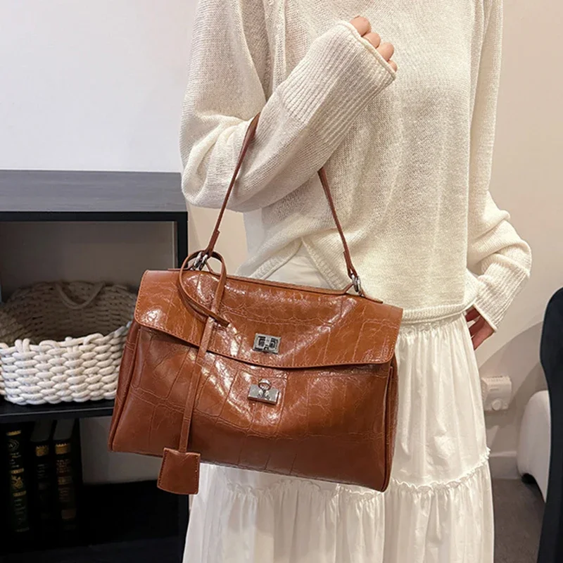 Luxury PU Leather сумка тоут женская, High-end Brand Multi-layered Large-capacity Texture Crossbody Bag,metal Buckle Flip Design