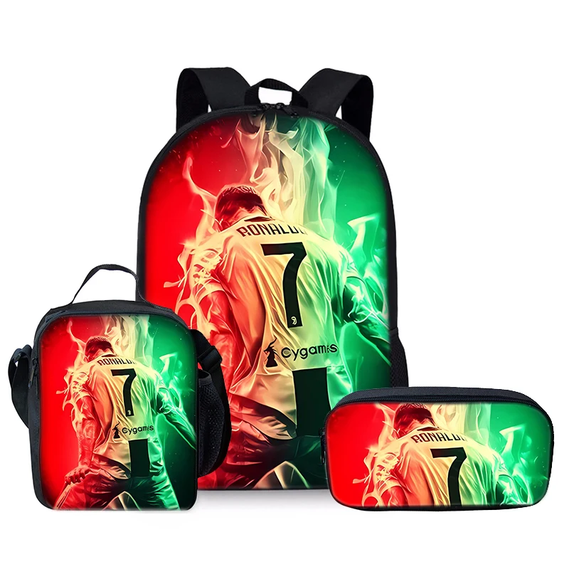 Football Player CR7 Three Piece Set Backpacks For Boy And Girls Best Gifts 3D Cartoon School Backpack For Children