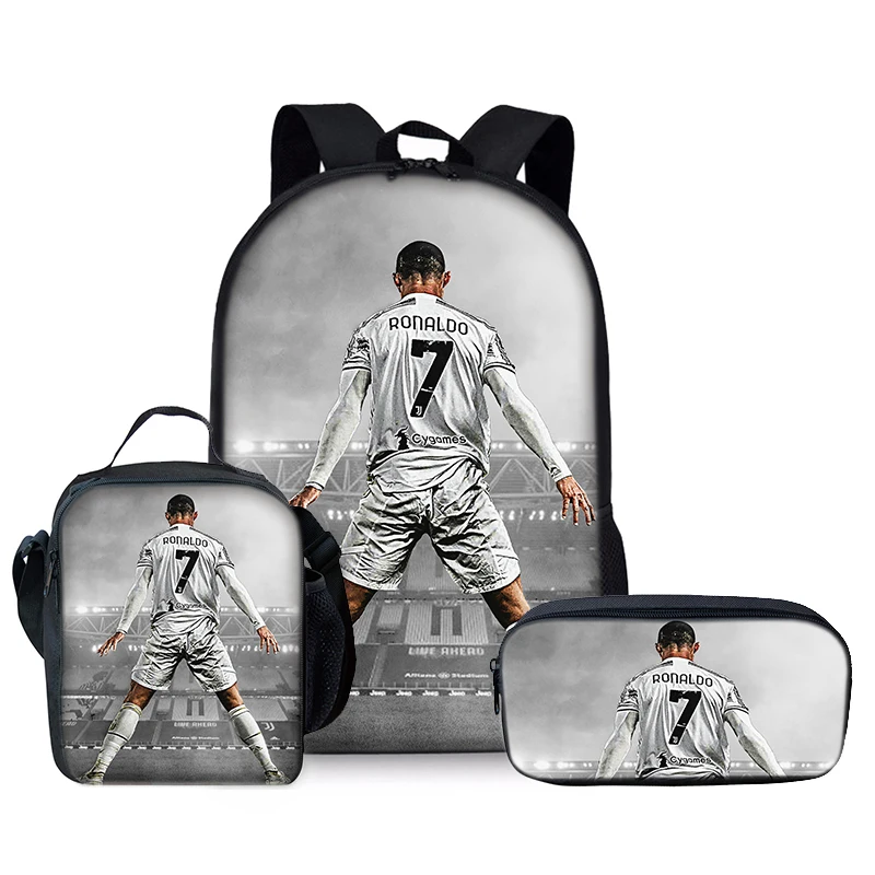 Football Player CR7 Three Piece Set Backpacks For Boy And Girls Best Gifts 3D Cartoon School Backpack For Children