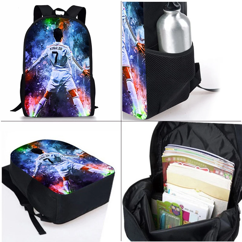 Football Player CR7 Three Piece Set Backpacks For Boy And Girls Best Gifts 3D Cartoon School Backpack For Children