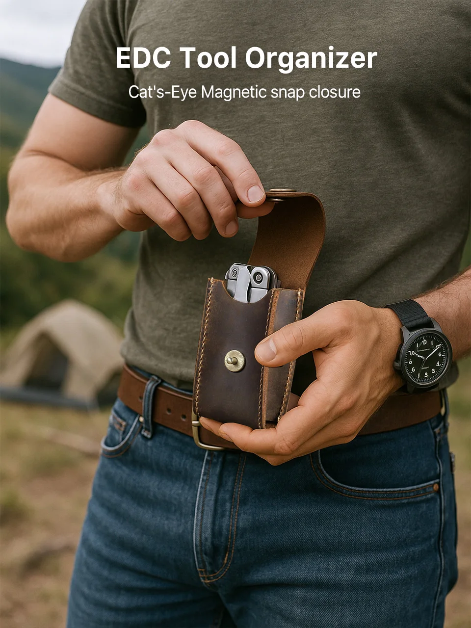 Genuine Leather EDC Organizer Sheath Handmade Tactical Tool Mini Pouch Holster with Belt Clip Storage Bag