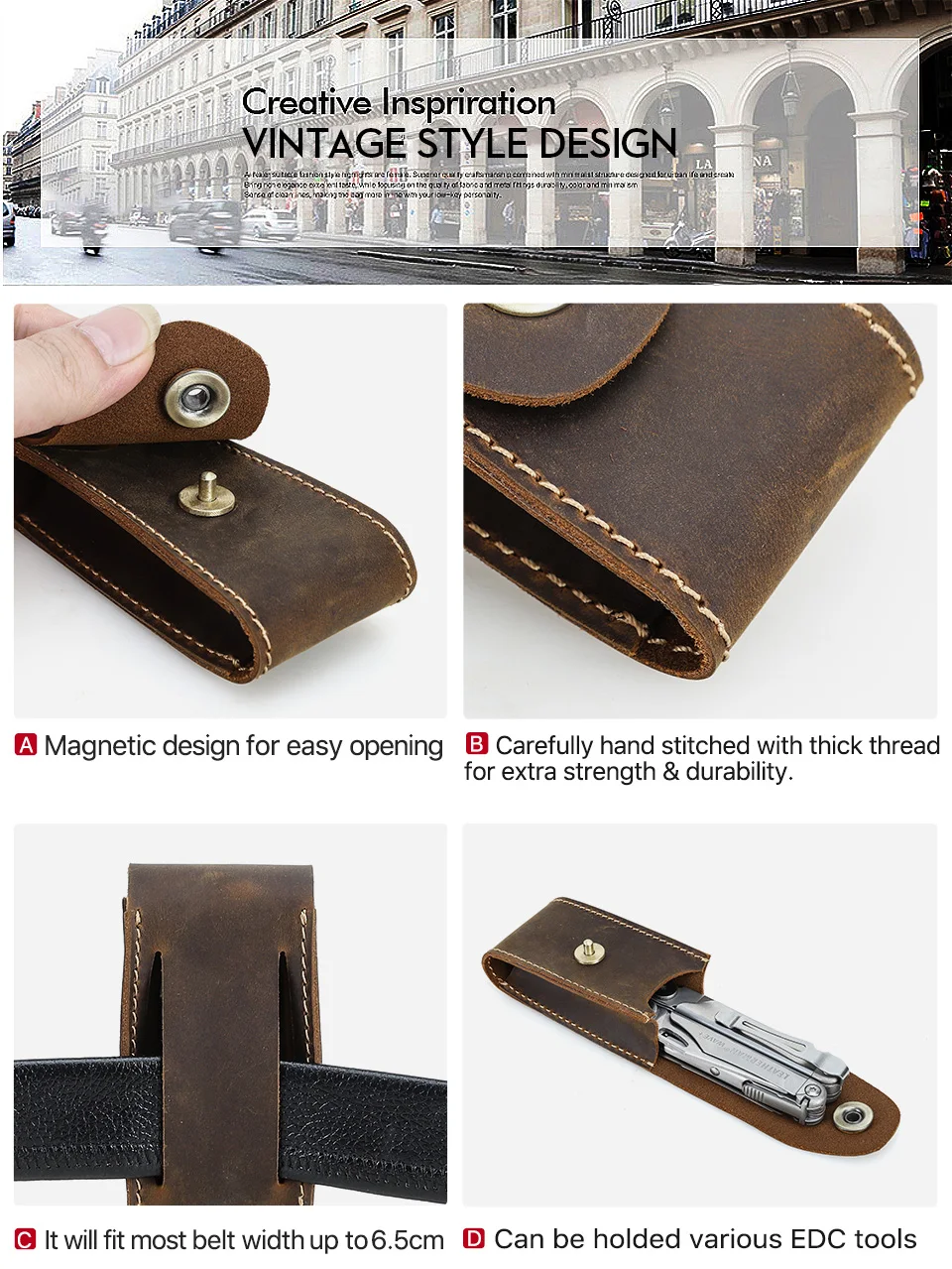 Genuine Leather EDC Organizer Sheath Handmade Tactical Tool Mini Pouch Holster with Belt Clip Storage Bag