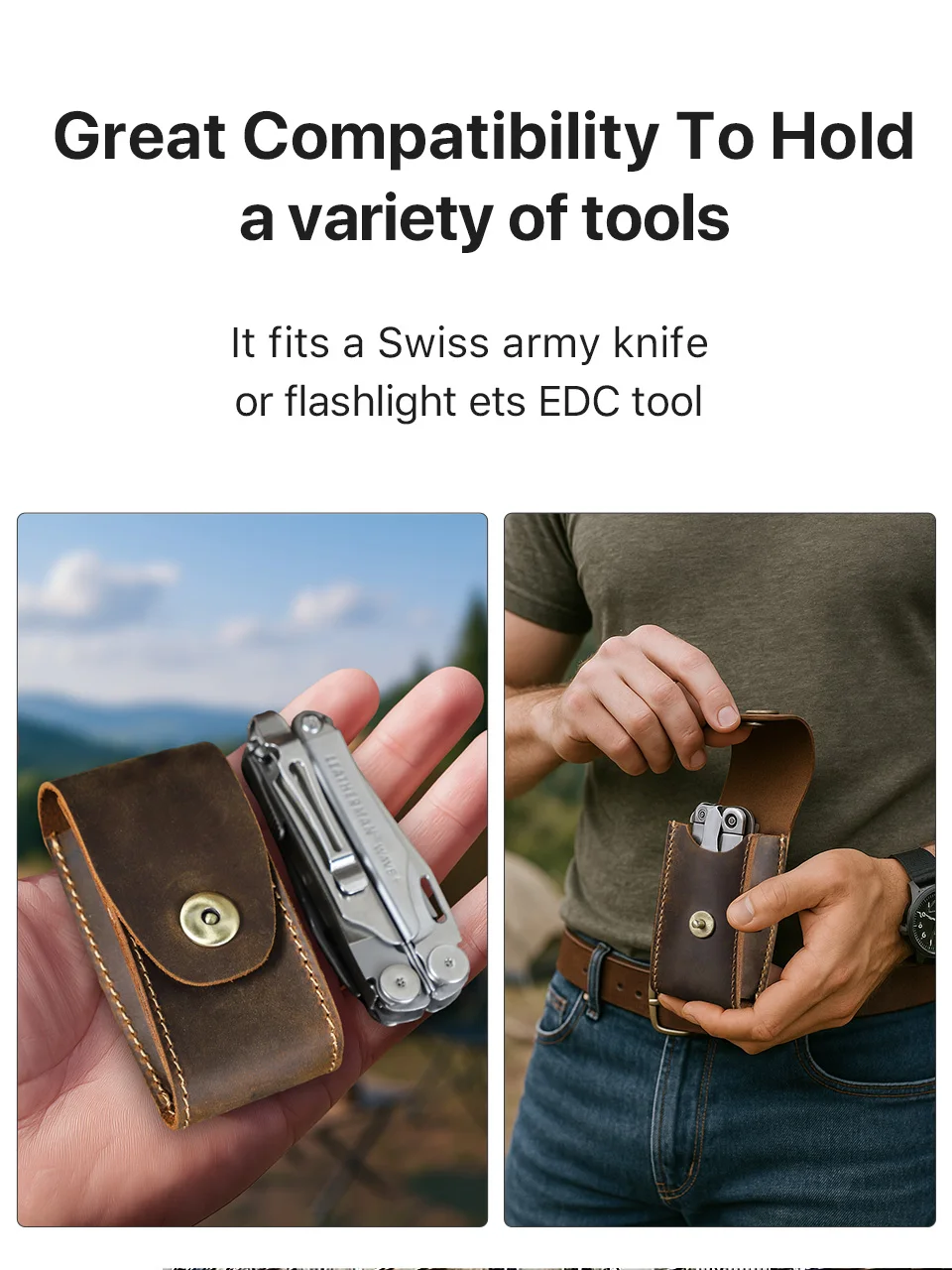 Genuine Leather EDC Organizer Sheath Handmade Tactical Tool Mini Pouch Holster with Belt Clip Storage Bag