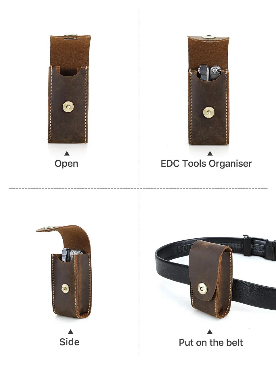 Genuine Leather EDC Organizer Sheath Handmade Tactical Tool Mini Pouch Holster with Belt Clip Storage Bag