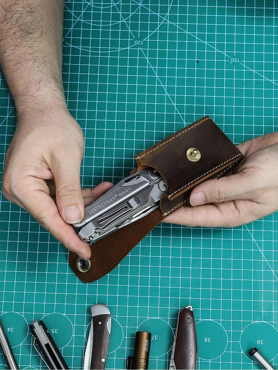 Genuine Leather EDC Organizer Sheath Handmade Tactical Tool Mini Pouch Holster with Belt Clip Storage Bag