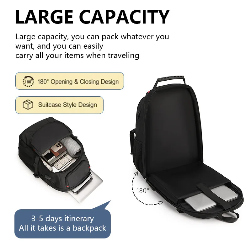 Business Travel Men's Backpack Large Capacity Multi-compartment Computer Student Commuter Bag 15 Inch Laptop Capacity Pure Color