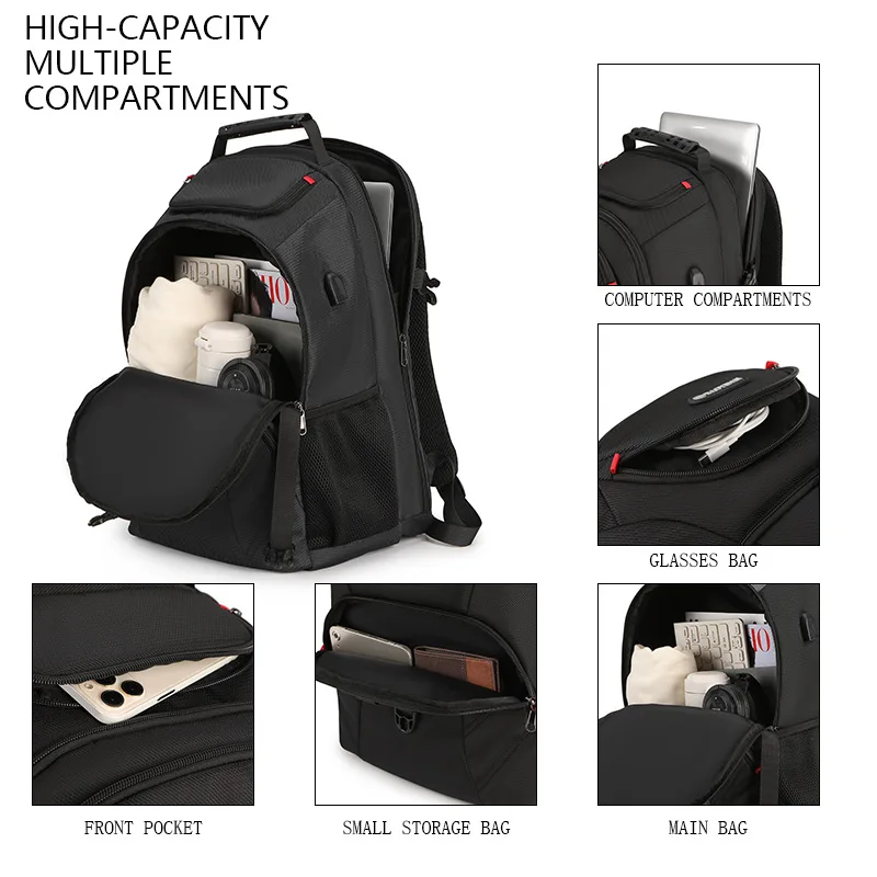 Business Travel Men's Backpack Large Capacity Multi-compartment Computer Student Commuter Bag 15 Inch Laptop Capacity Pure Color