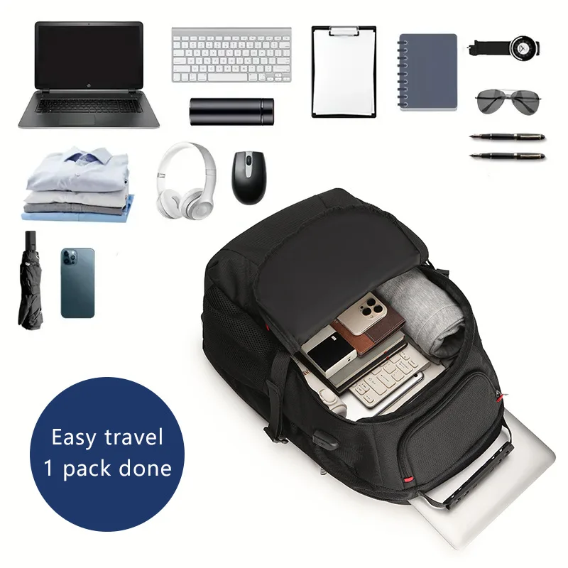 Business Travel Men's Backpack Large Capacity Multi-compartment Computer Student Commuter Bag 15 Inch Laptop Capacity Pure Color