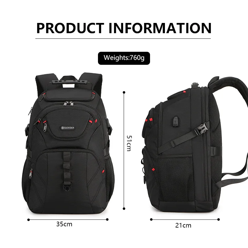 Business Travel Men's Backpack Large Capacity Multi-compartment Computer Student Commuter Bag 15 Inch Laptop Capacity Pure Color