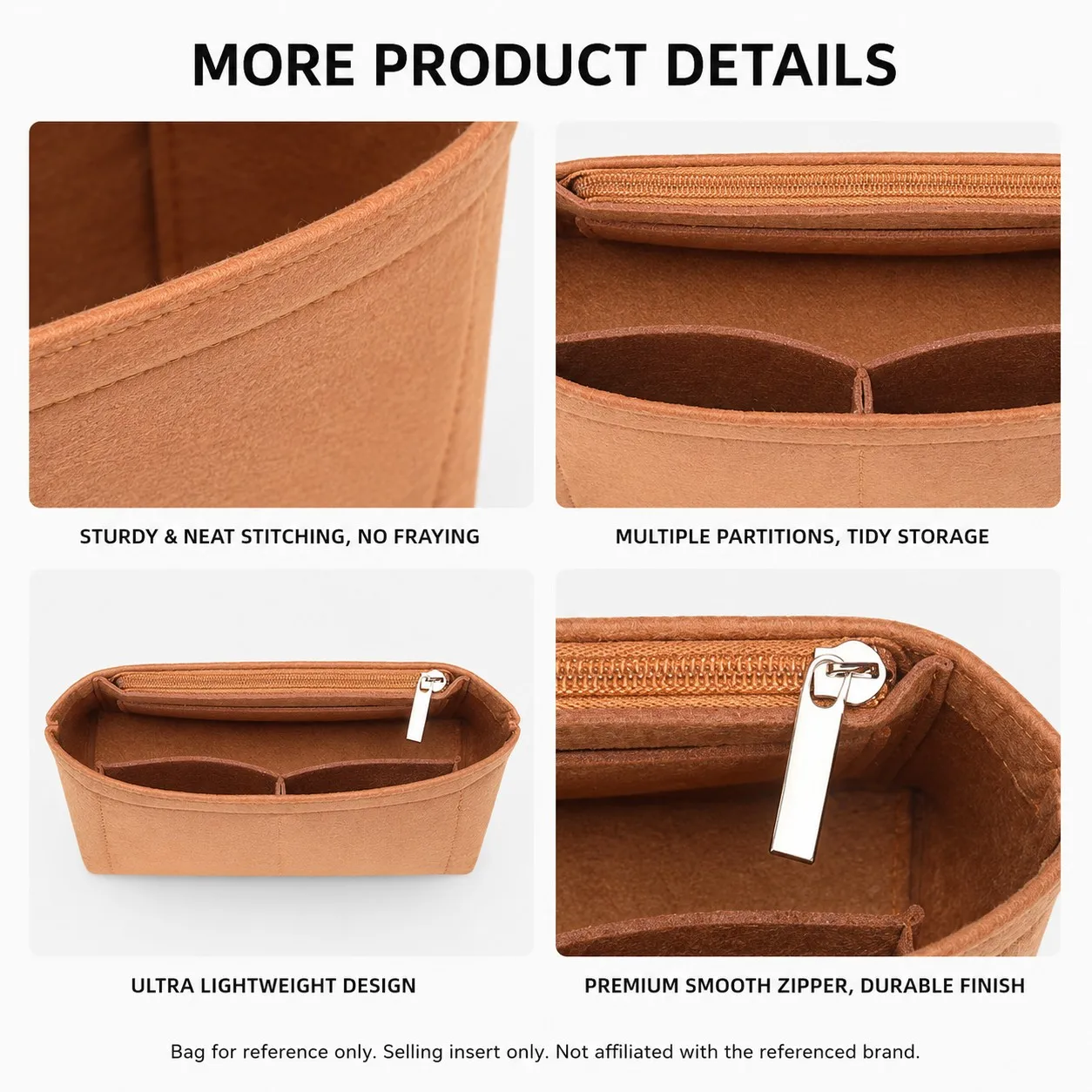 Felt Bag Organizer Insert for Coach Brooklyn Shoulder Bag Liner Fit Structured Storage Insert for 28 34 39 Tote Bag Compartments