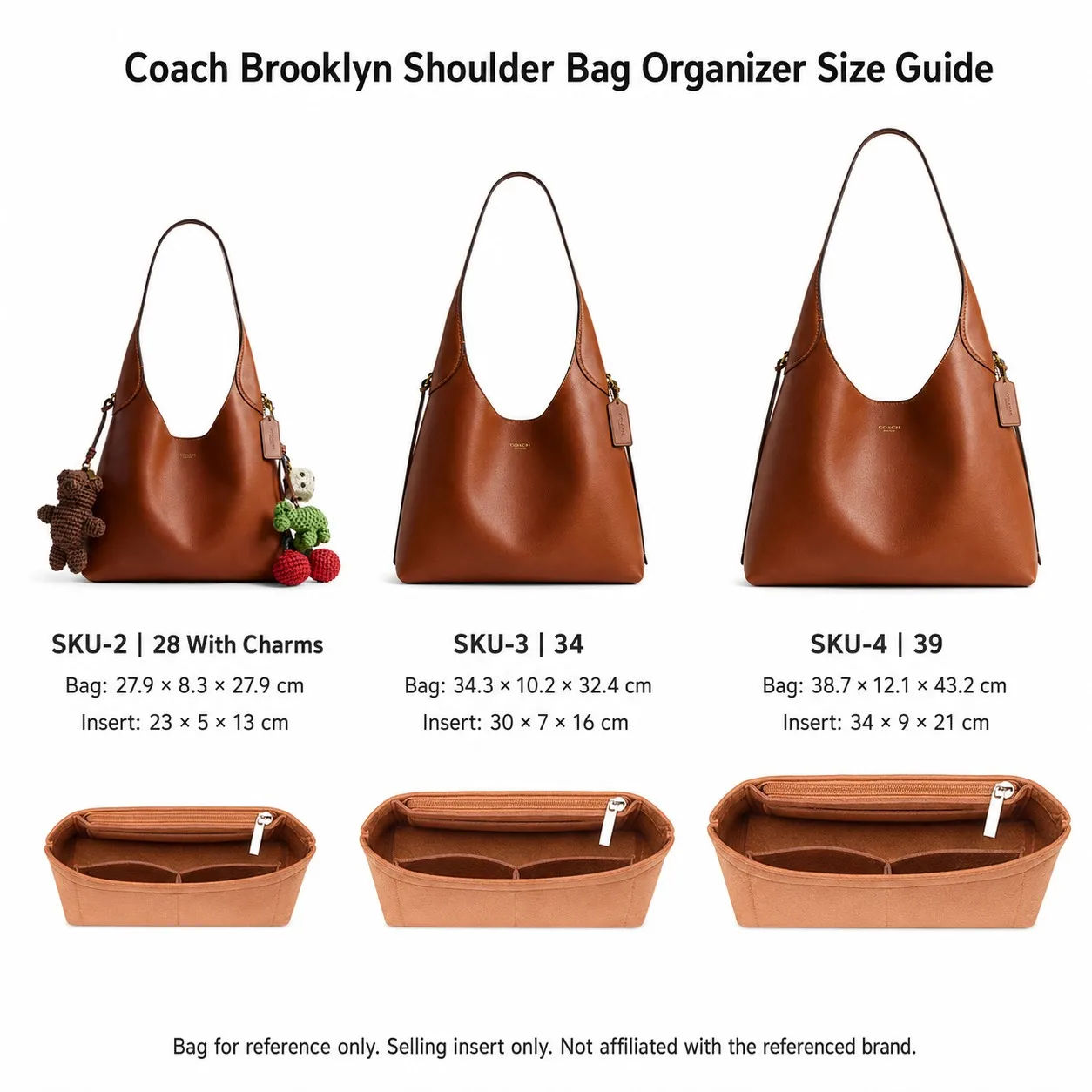 Felt Bag Organizer Insert for Coach Brooklyn Shoulder Bag Liner Fit Structured Storage Insert for 28 34 39 Tote Bag Compartments