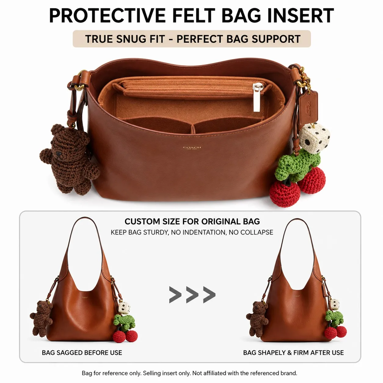 Felt Bag Organizer Insert for Coach Brooklyn Shoulder Bag Liner Fit Structured Storage Insert for 28 34 39 Tote Bag Compartments