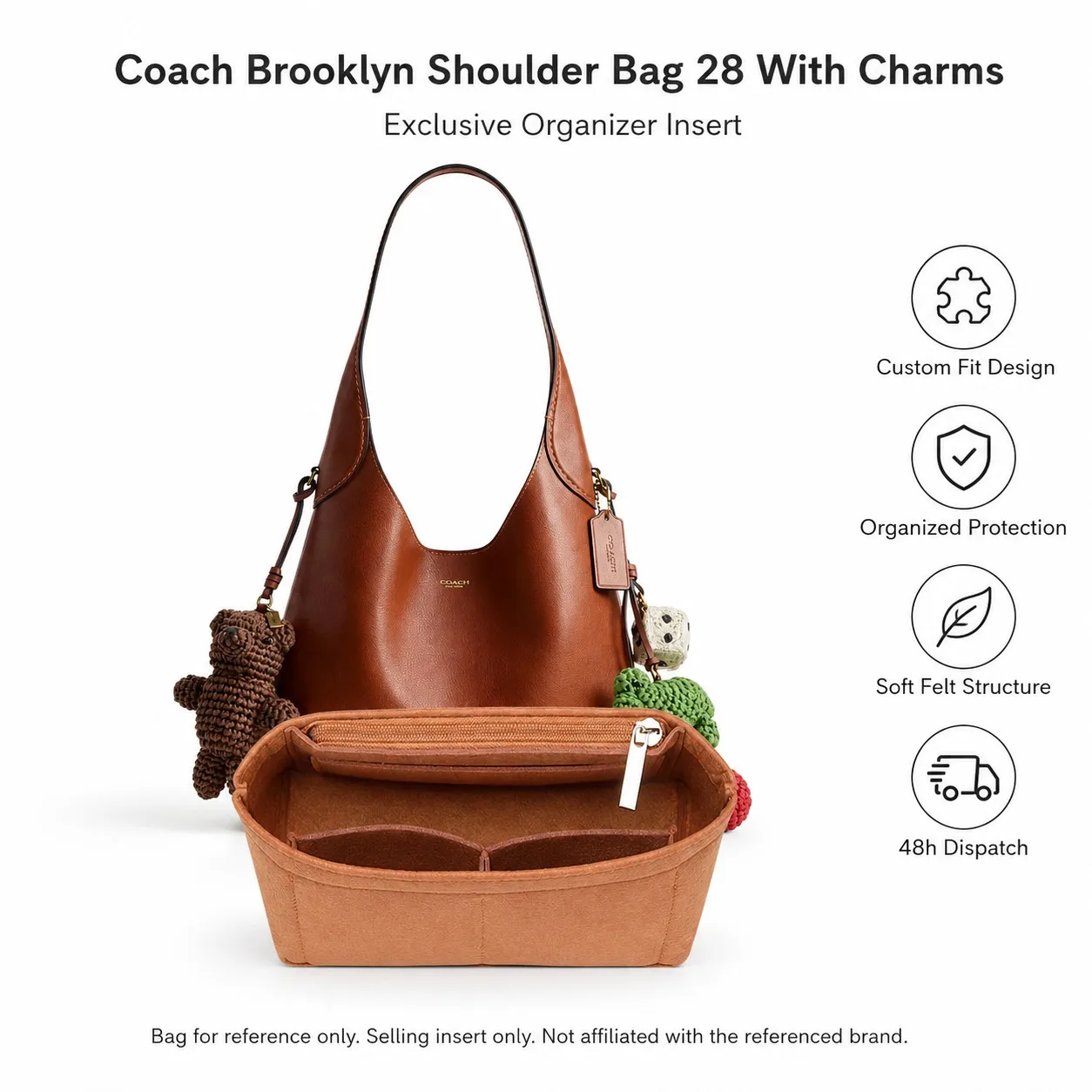 Felt Bag Organizer Insert for Coach Brooklyn Shoulder Bag Liner Fit Structured Storage Insert for 28 34 39 Tote Bag Compartments