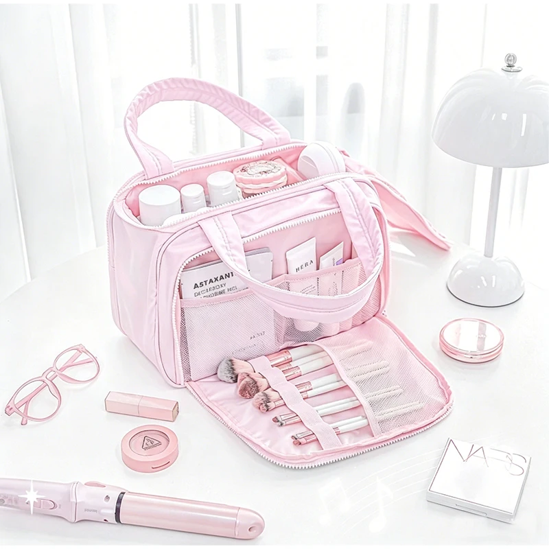 Large Capacity Women Makeup Bag Organizer Portable Travel Toiletry Case Stand Up Cosmetic Storage Pouch Waterproof Vanity Bag