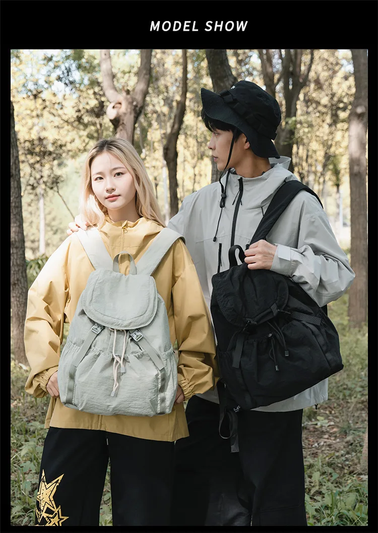 Fashionable Casual Drawstring Backpack for Women 2025 Fashion Large Capacity Lightweight Pleated Backpack for Outdoor Travel