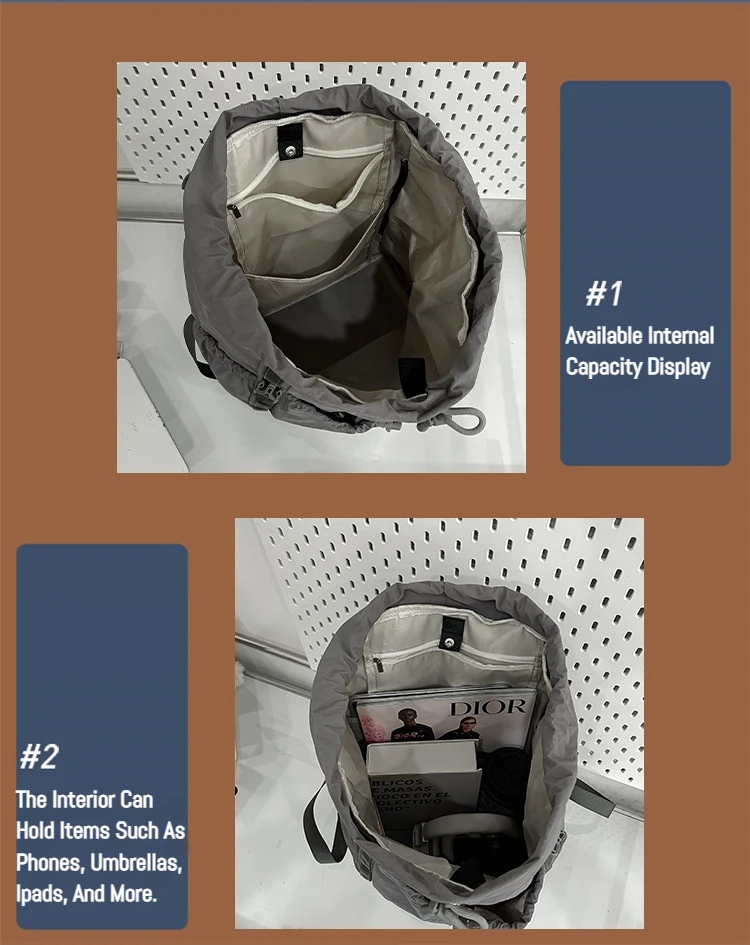 Fashionable Casual Drawstring Backpack for Women 2025 Fashion Large Capacity Lightweight Pleated Backpack for Outdoor Travel