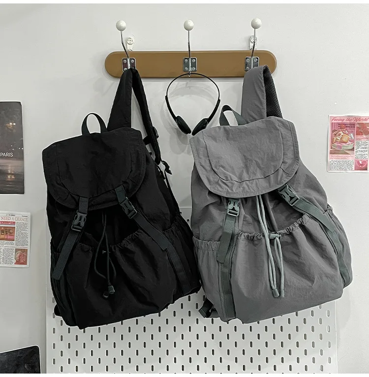 Fashionable Casual Drawstring Backpack for Women 2025 Fashion Large Capacity Lightweight Pleated Backpack for Outdoor Travel
