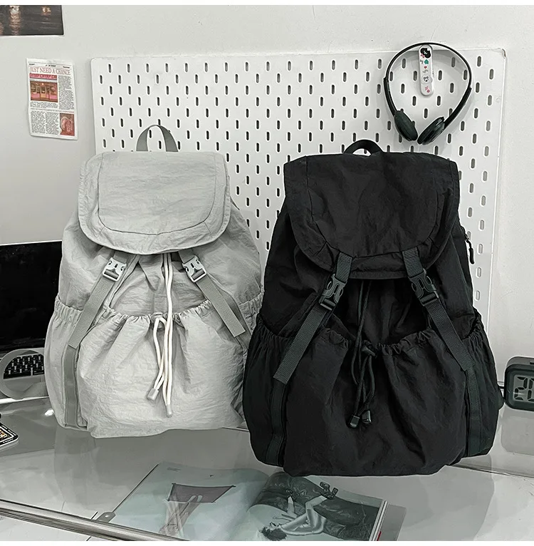 Fashionable Casual Drawstring Backpack for Women 2025 Fashion Large Capacity Lightweight Pleated Backpack for Outdoor Travel