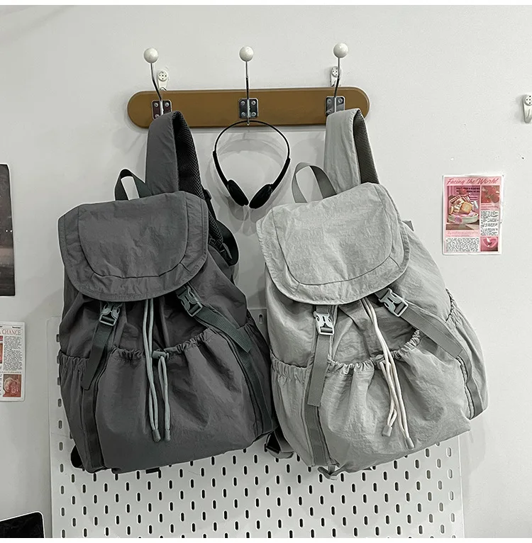 Fashionable Casual Drawstring Backpack for Women 2025 Fashion Large Capacity Lightweight Pleated Backpack for Outdoor Travel