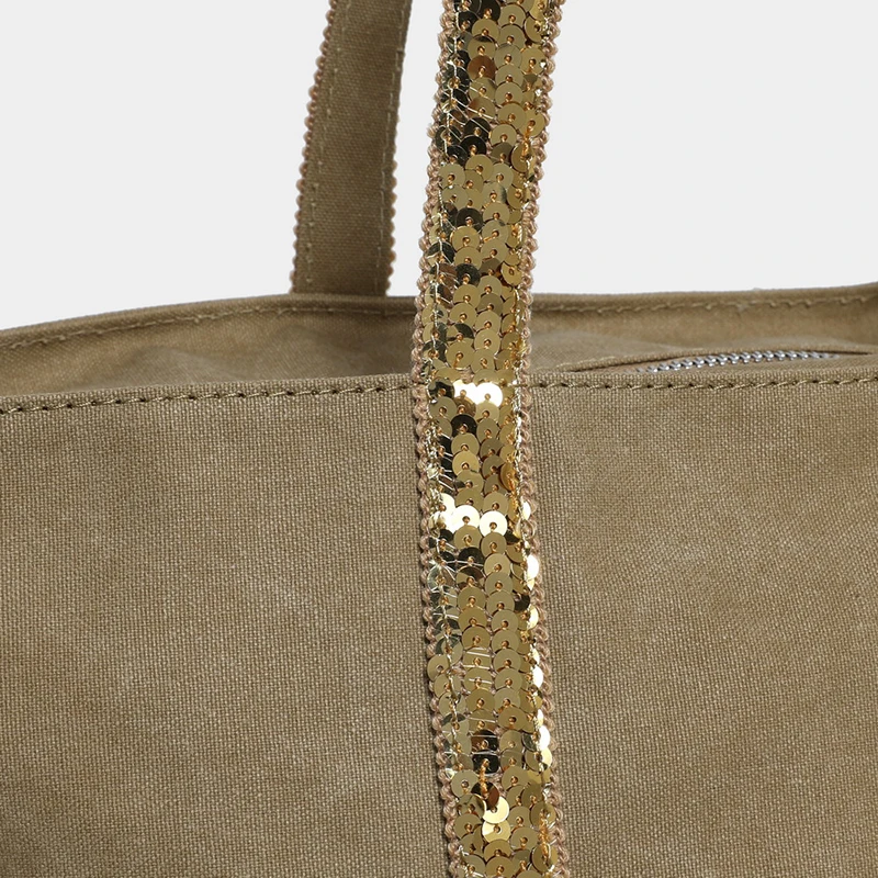 2025 Women's New Retro Shoulder Crossbody Bag Casual Handbag Canvas Shoulder Bag Sequin Large Capacity Tote Bag