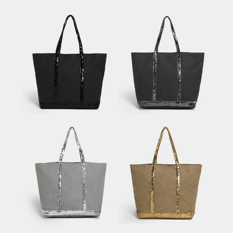 2025 Women's New Retro Shoulder Crossbody Bag Casual Handbag Canvas Shoulder Bag Sequin Large Capacity Tote Bag