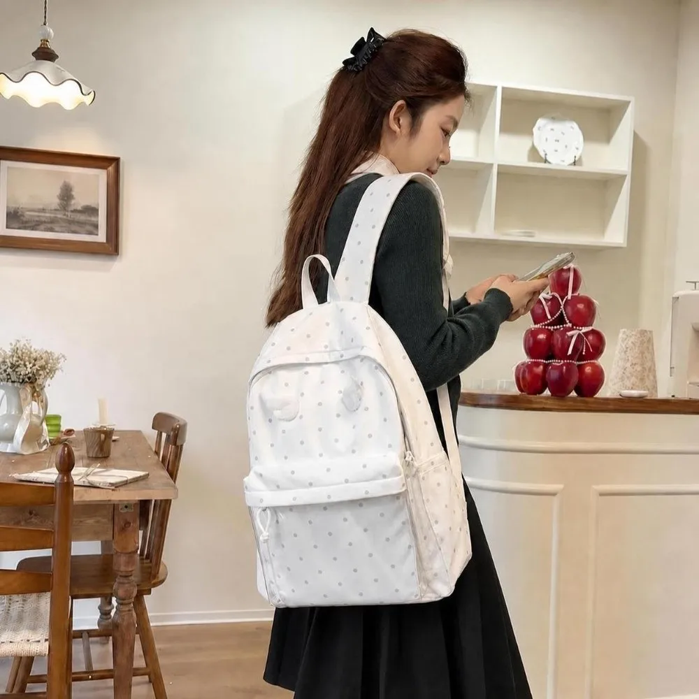 2 Sizes Polka Dot Backpack Large Capacity Transparent Pocket School Daypack Polka Dot Pattern Transparent Pocket Backpack