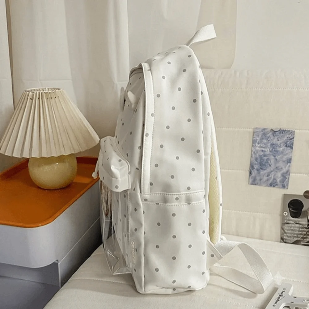 2 Sizes Polka Dot Backpack Large Capacity Transparent Pocket School Daypack Polka Dot Pattern Transparent Pocket Backpack