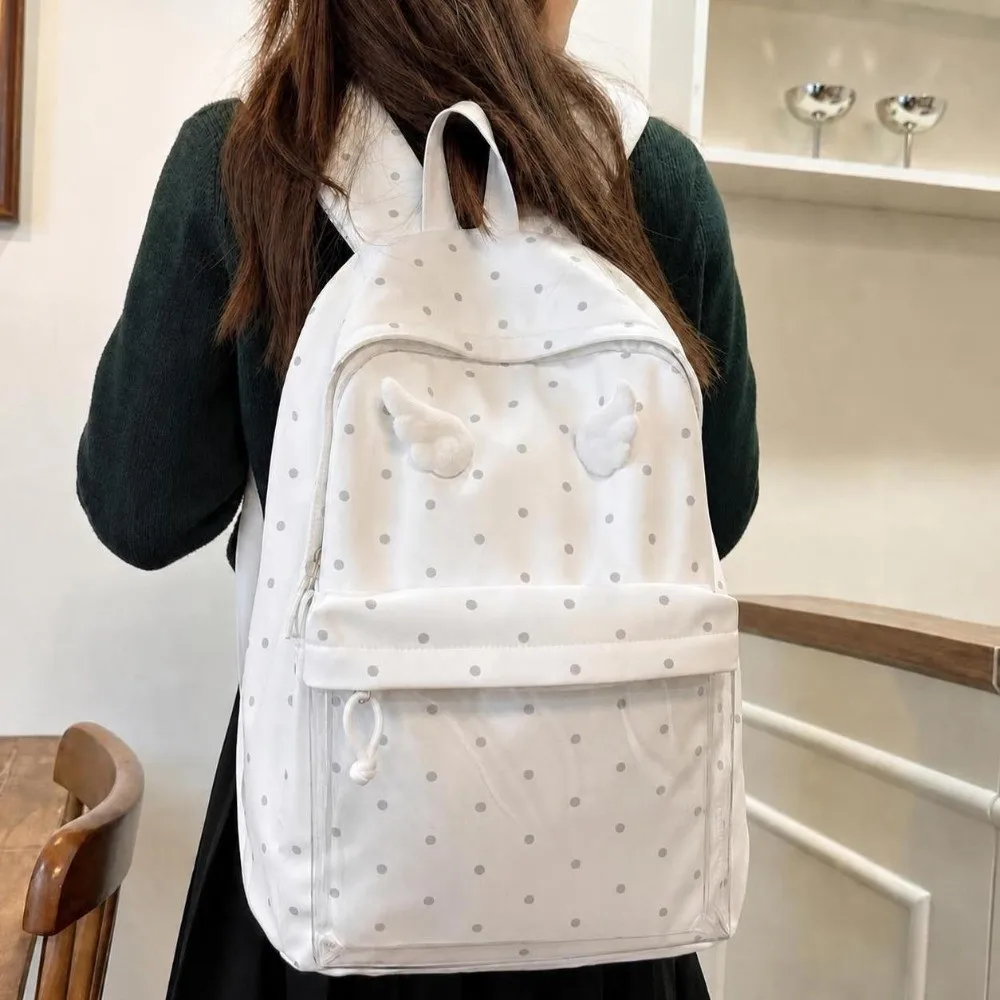 2 Sizes Polka Dot Backpack Large Capacity Transparent Pocket School Daypack Polka Dot Pattern Transparent Pocket Backpack