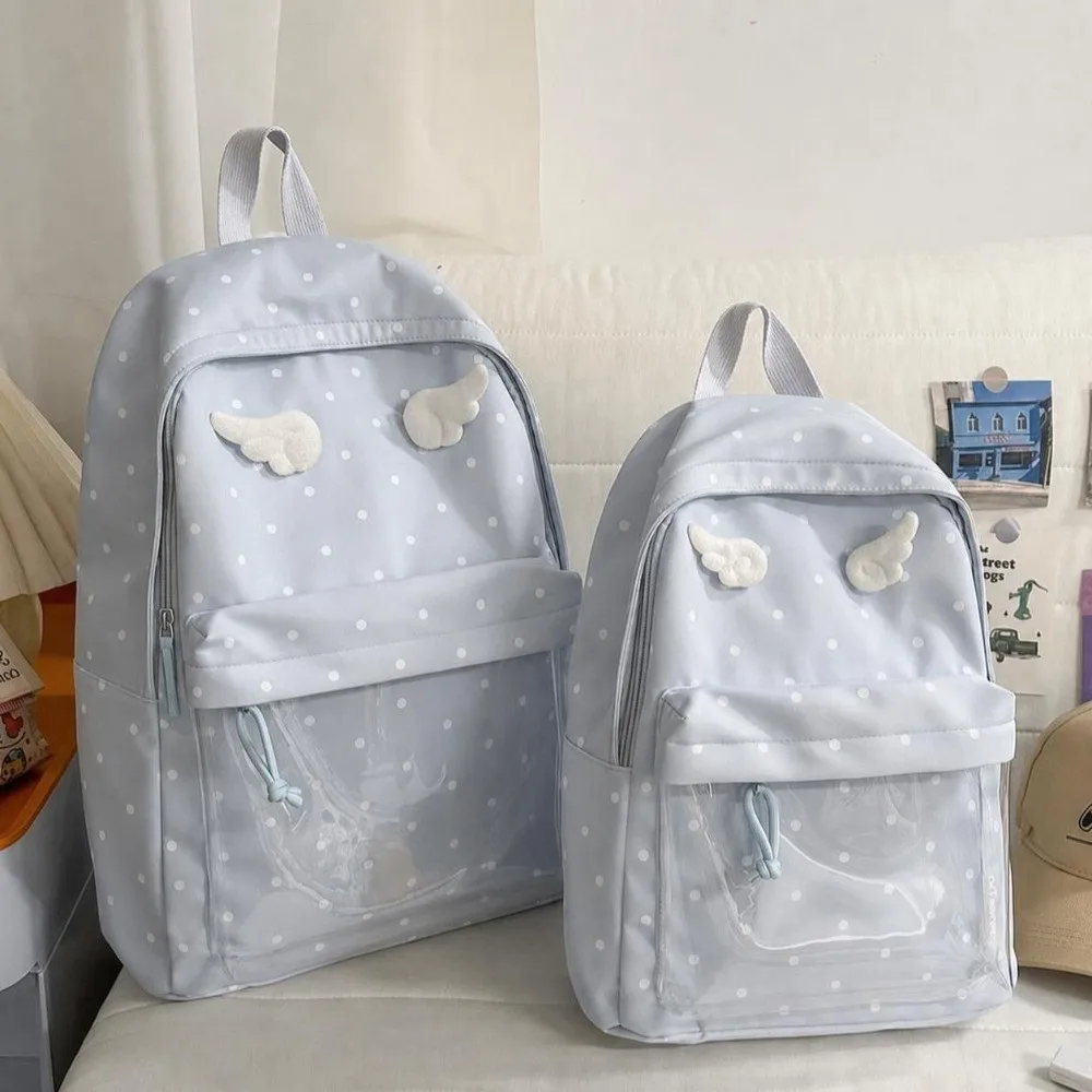 2 Sizes Polka Dot Backpack Large Capacity Transparent Pocket School Daypack Polka Dot Pattern Transparent Pocket Backpack