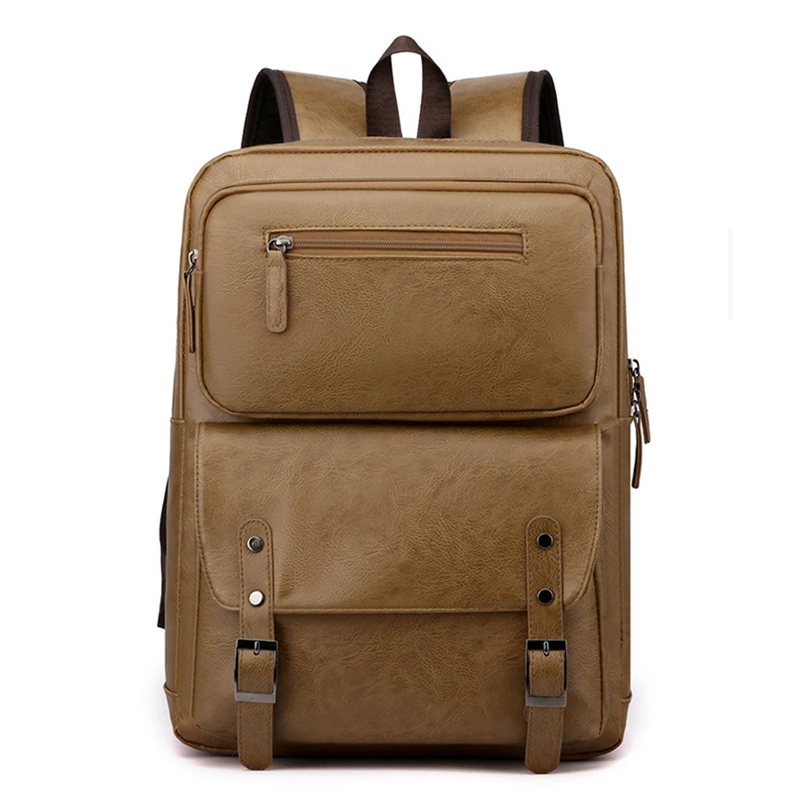 Fashion Men Backpack PU Leather Bagpack Large Laptop Backpacks Male Mochilas Black Schoolbag For Teenagers Boys Brown Sac A Dos