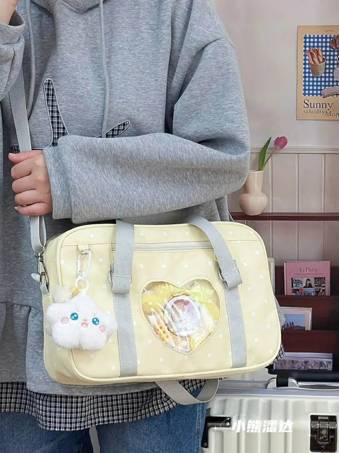 Y2K Anime Convention Polka Dot Ita Shoulder Bag 2D Crossbody Bag Cute Girl Transparent Bag Otaku DIY Comic Display Messenger Bag