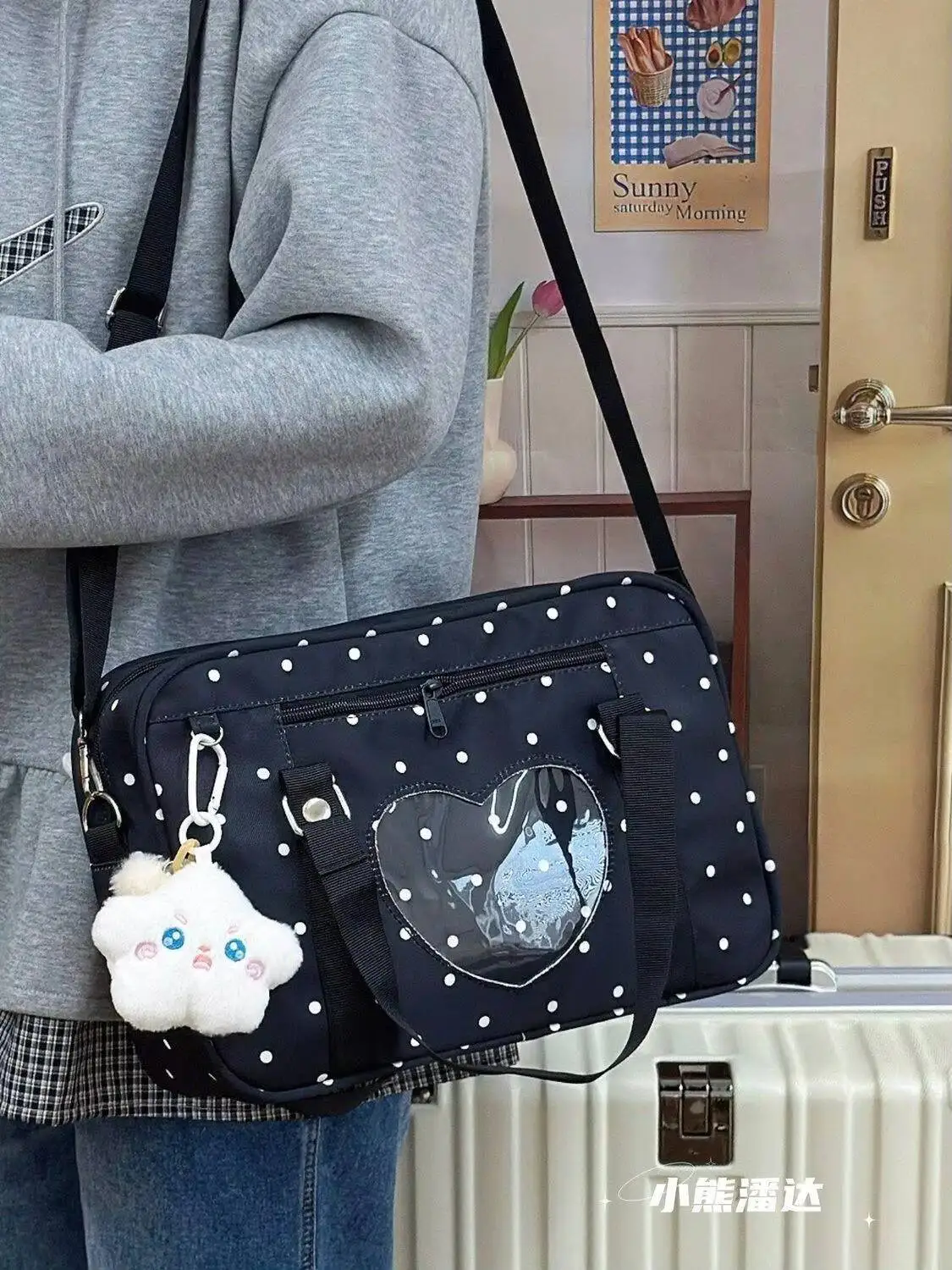 Y2K Anime Convention Polka Dot Ita Shoulder Bag 2D Crossbody Bag Cute Girl Transparent Bag Otaku DIY Comic Display Messenger Bag