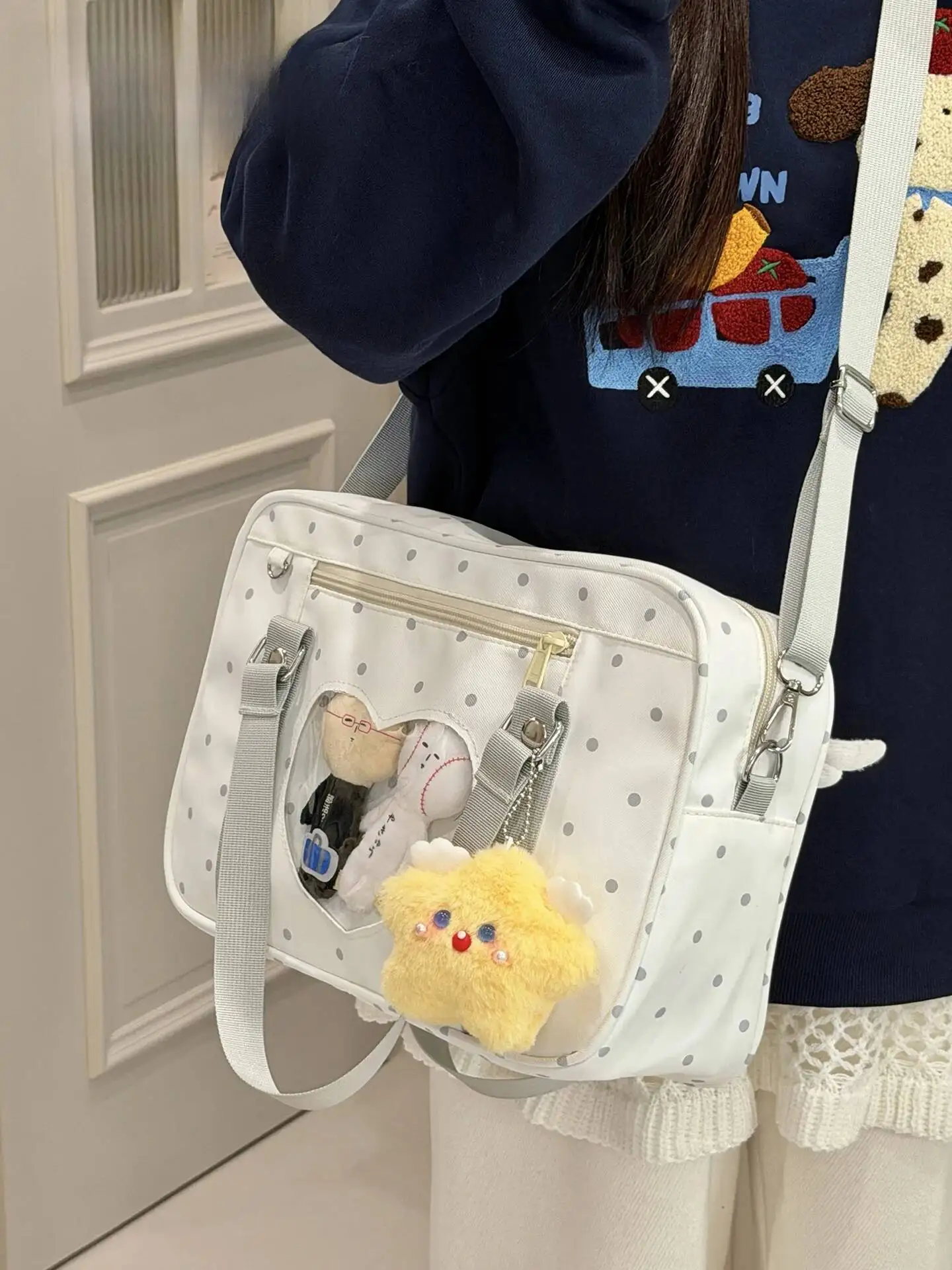 Y2K Anime Convention Polka Dot Ita Shoulder Bag 2D Crossbody Bag Cute Girl Transparent Bag Otaku DIY Comic Display Messenger Bag