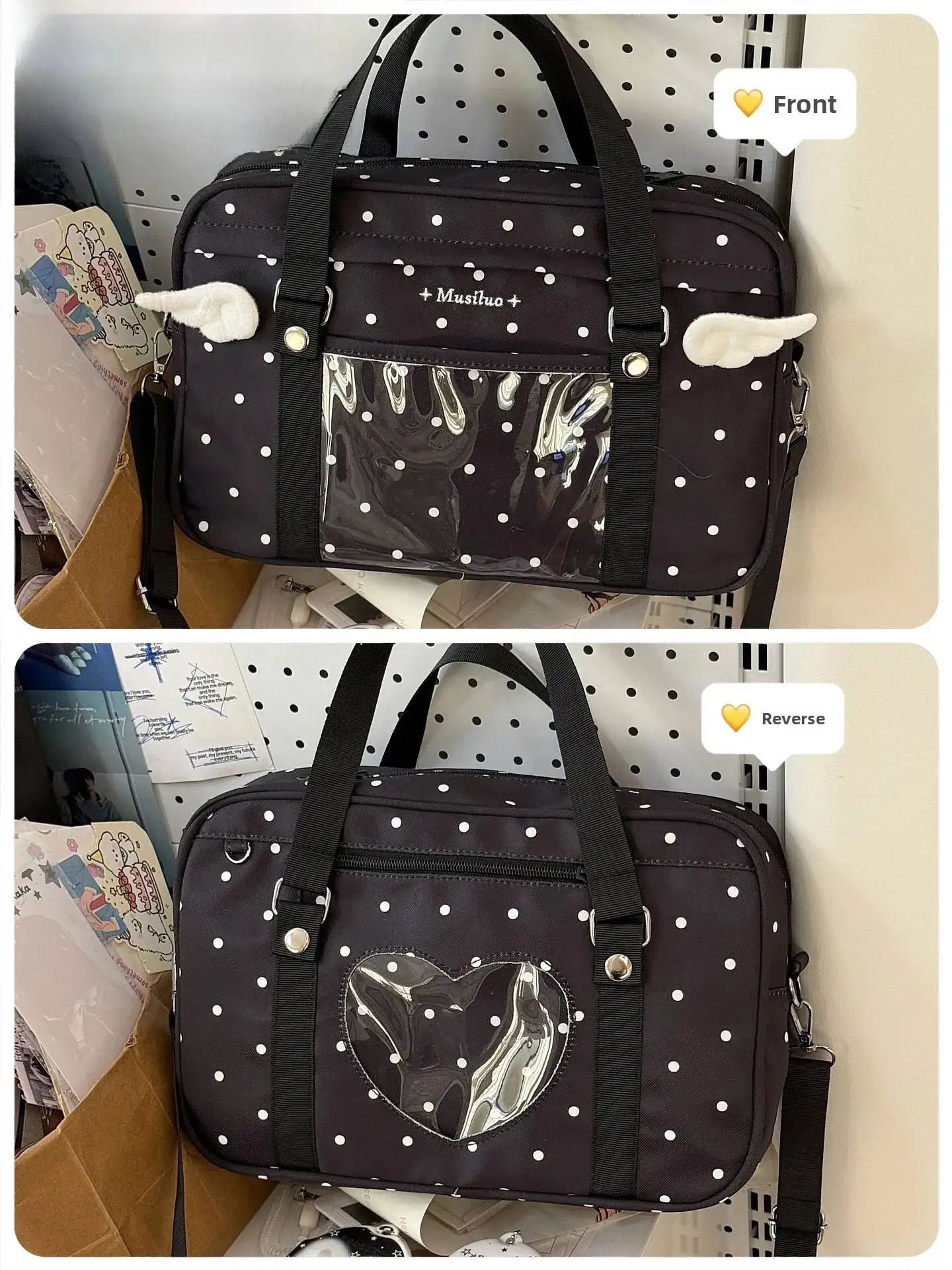 Y2K Anime Convention Polka Dot Ita Shoulder Bag 2D Crossbody Bag Cute Girl Transparent Bag Otaku DIY Comic Display Messenger Bag