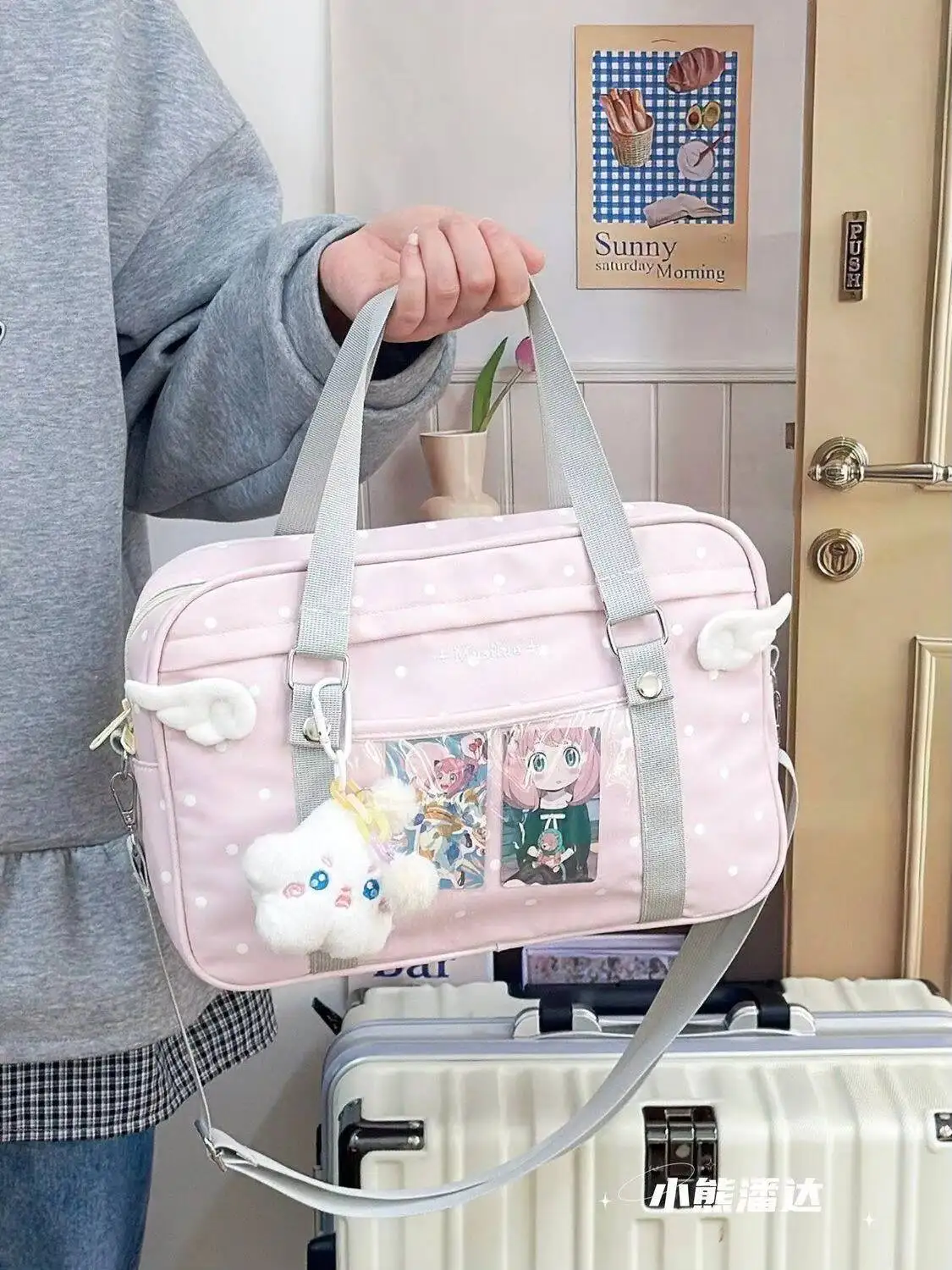 Y2K Anime Convention Polka Dot Ita Shoulder Bag 2D Crossbody Bag Cute Girl Transparent Bag Otaku DIY Comic Display Messenger Bag