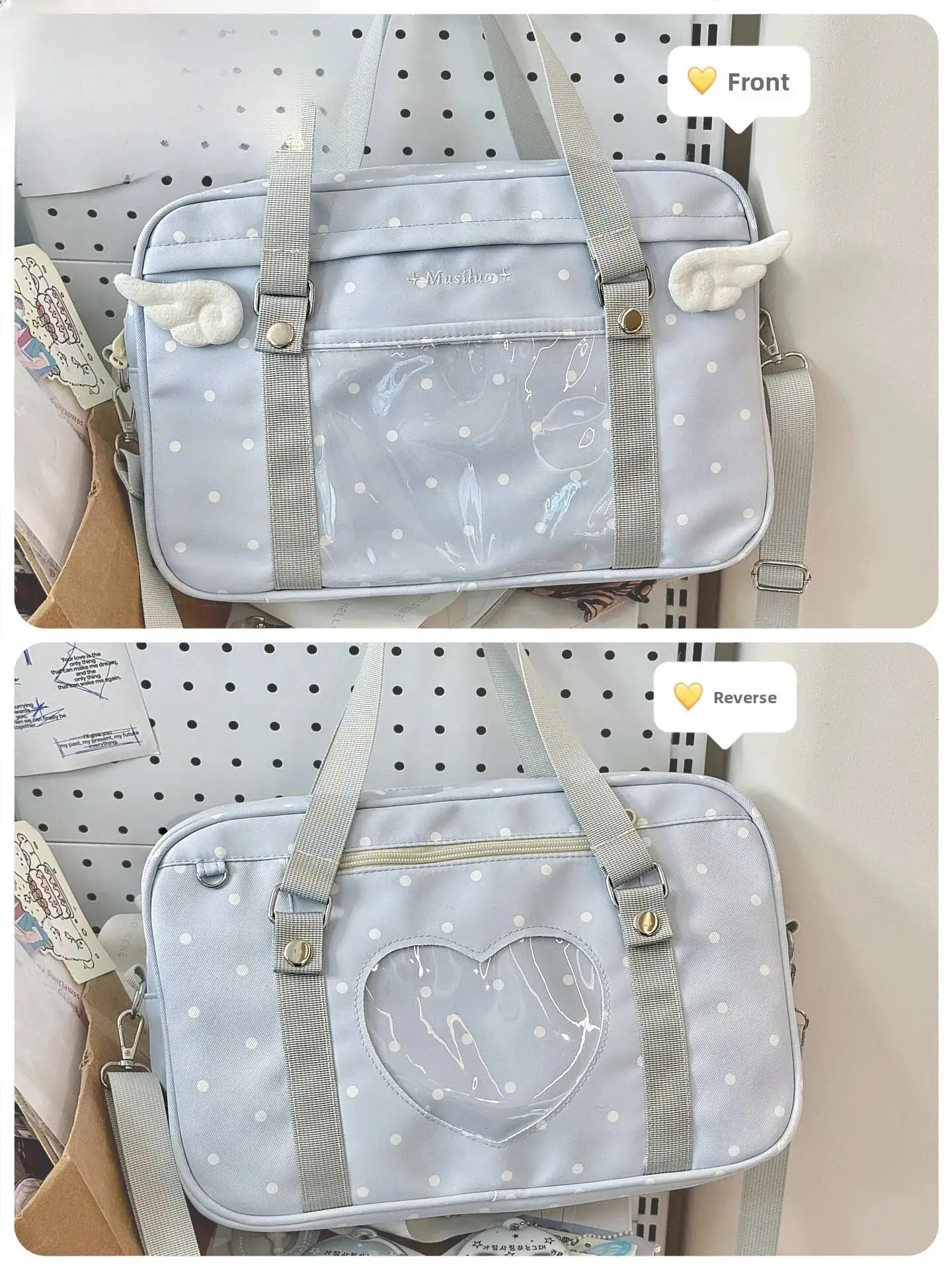 Y2K Anime Convention Polka Dot Ita Shoulder Bag 2D Crossbody Bag Cute Girl Transparent Bag Otaku DIY Comic Display Messenger Bag