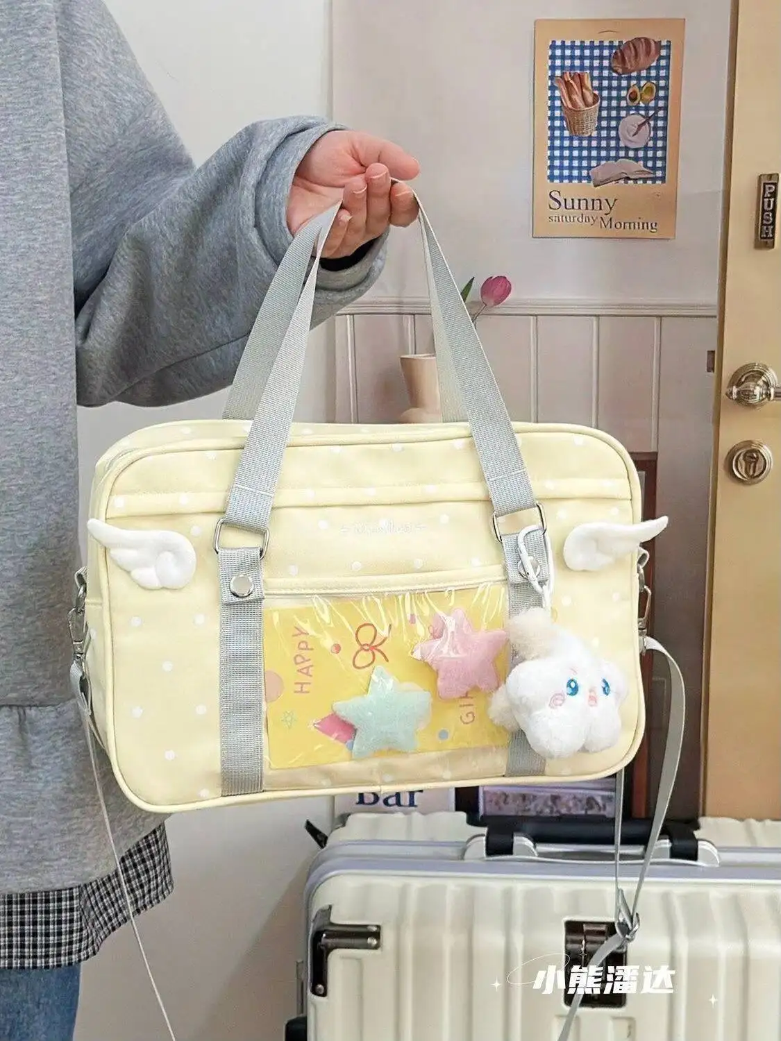 Y2K Anime Convention Polka Dot Ita Shoulder Bag 2D Crossbody Bag Cute Girl Transparent Bag Otaku DIY Comic Display Messenger Bag
