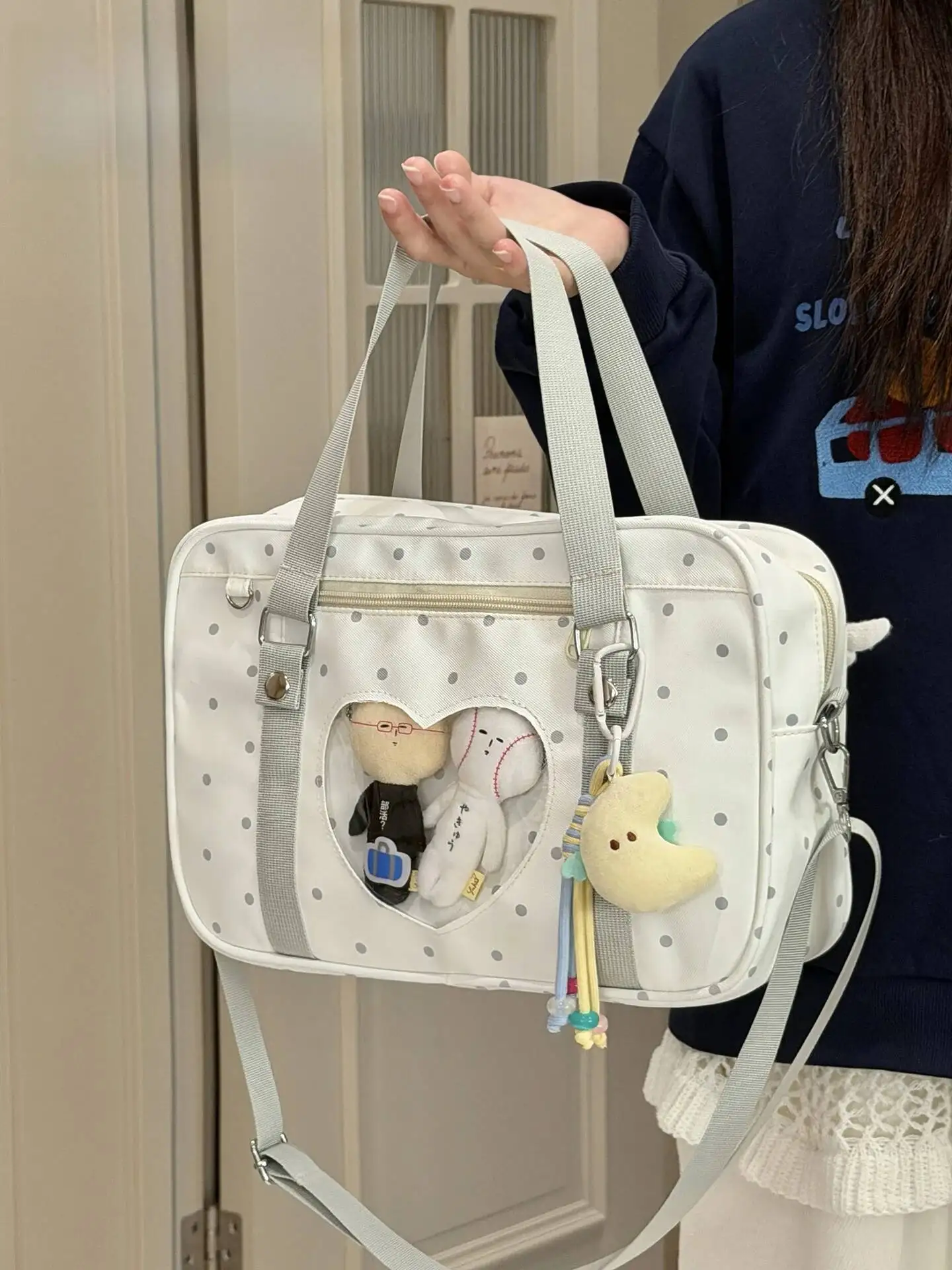 Y2K Anime Convention Polka Dot Ita Shoulder Bag 2D Crossbody Bag Cute Girl Transparent Bag Otaku DIY Comic Display Messenger Bag