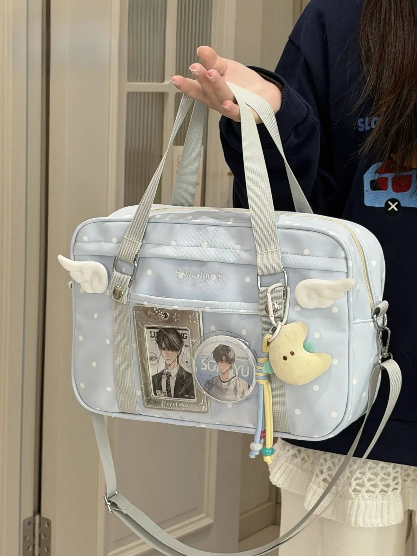 Y2K Anime Convention Polka Dot Ita Shoulder Bag 2D Crossbody Bag Cute Girl Transparent Bag Otaku DIY Comic Display Messenger Bag