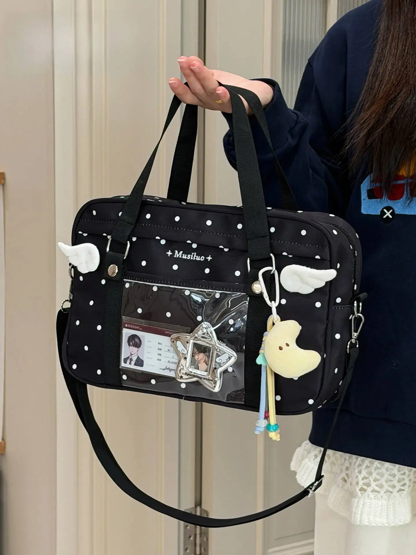 Y2K Anime Convention Polka Dot Ita Shoulder Bag 2D Crossbody Bag Cute Girl Transparent Bag Otaku DIY Comic Display Messenger Bag