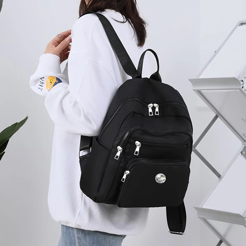 Black Brown Classic Grid Print Small Backpack Multi Zipper Pockets, Casual Fashion Daypack Holds Phone Cosmetic Essentials