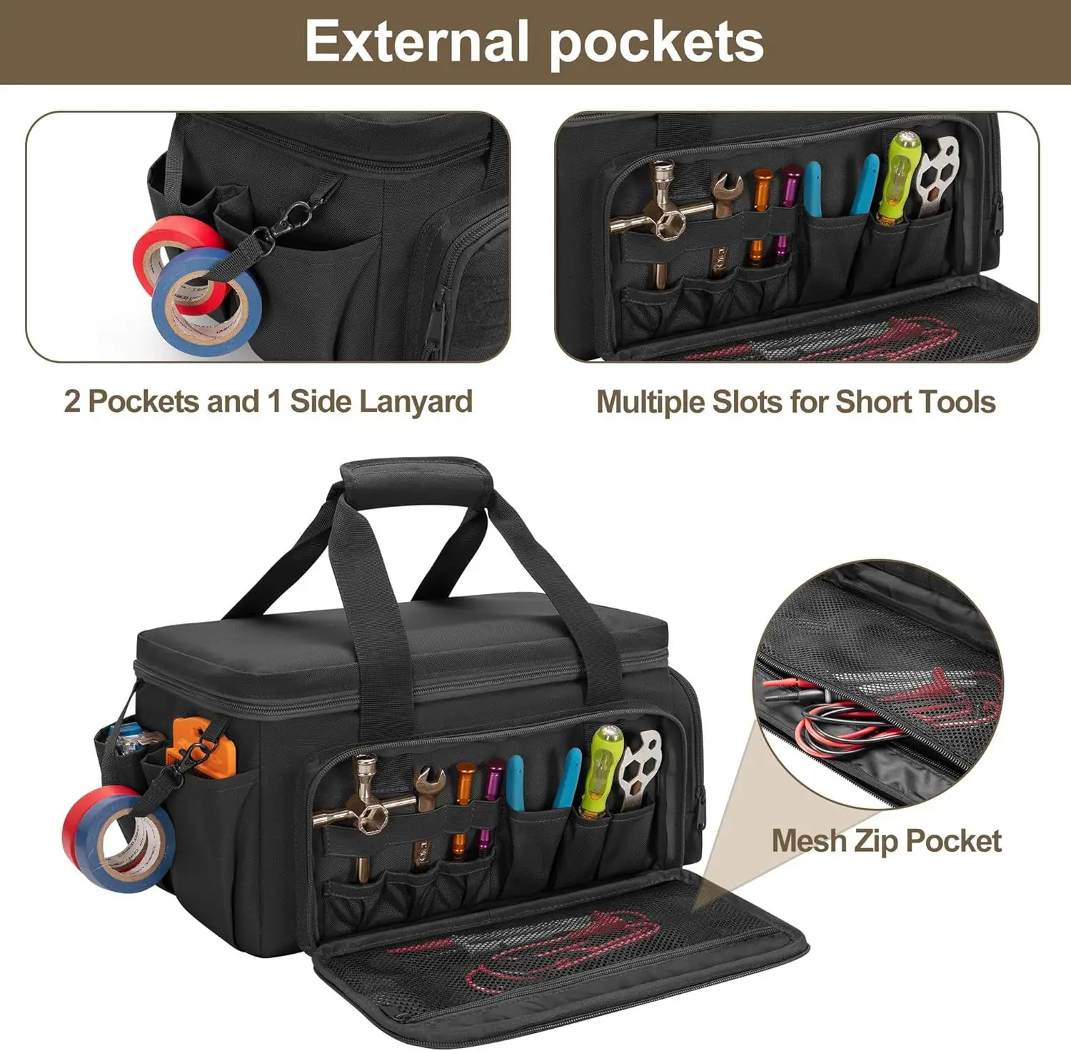 14" Heavy Duty Tactical Tool Bag Non-Slip Base Multipurpose Work Organizer for Handyman,Carpenter,Durable Portable Tool Storage