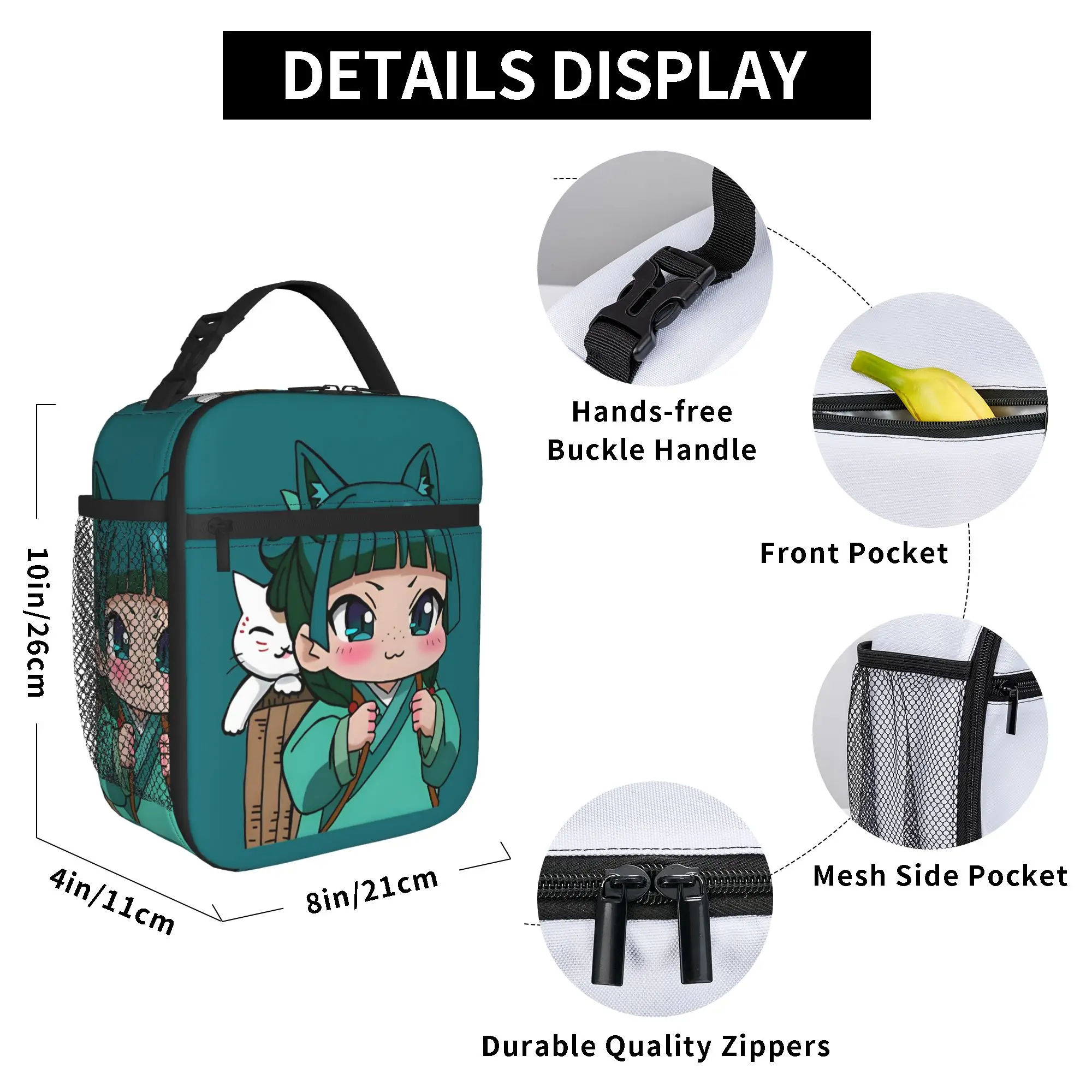 Maomao Chibi Insulated Lunch Bag Thermal Bag Reusable,Lunch Container The Apothecary Diaries Portable Tote Lunch Box Food Bag