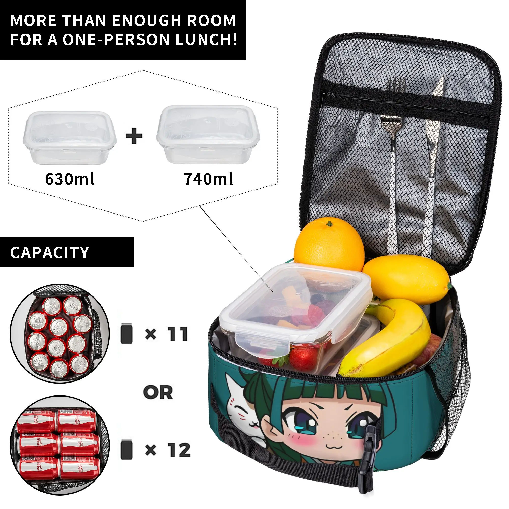 Maomao Chibi Insulated Lunch Bag Thermal Bag Reusable,Lunch Container The Apothecary Diaries Portable Tote Lunch Box Food Bag